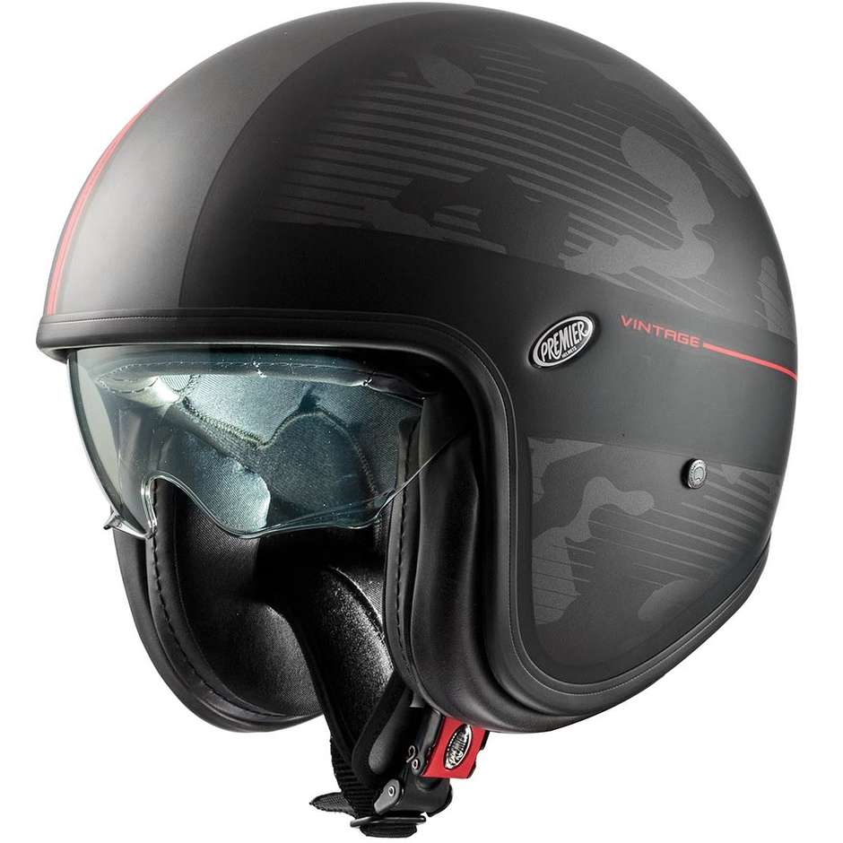 Motorcycle Helmet Jet Premier VINTAGE DX 92 BM Matt Gray Red