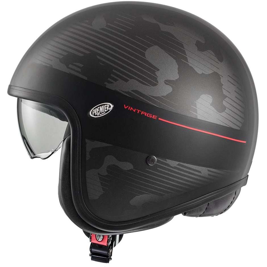 Motorcycle Helmet Jet Premier VINTAGE DX 92 BM Matt Gray Red