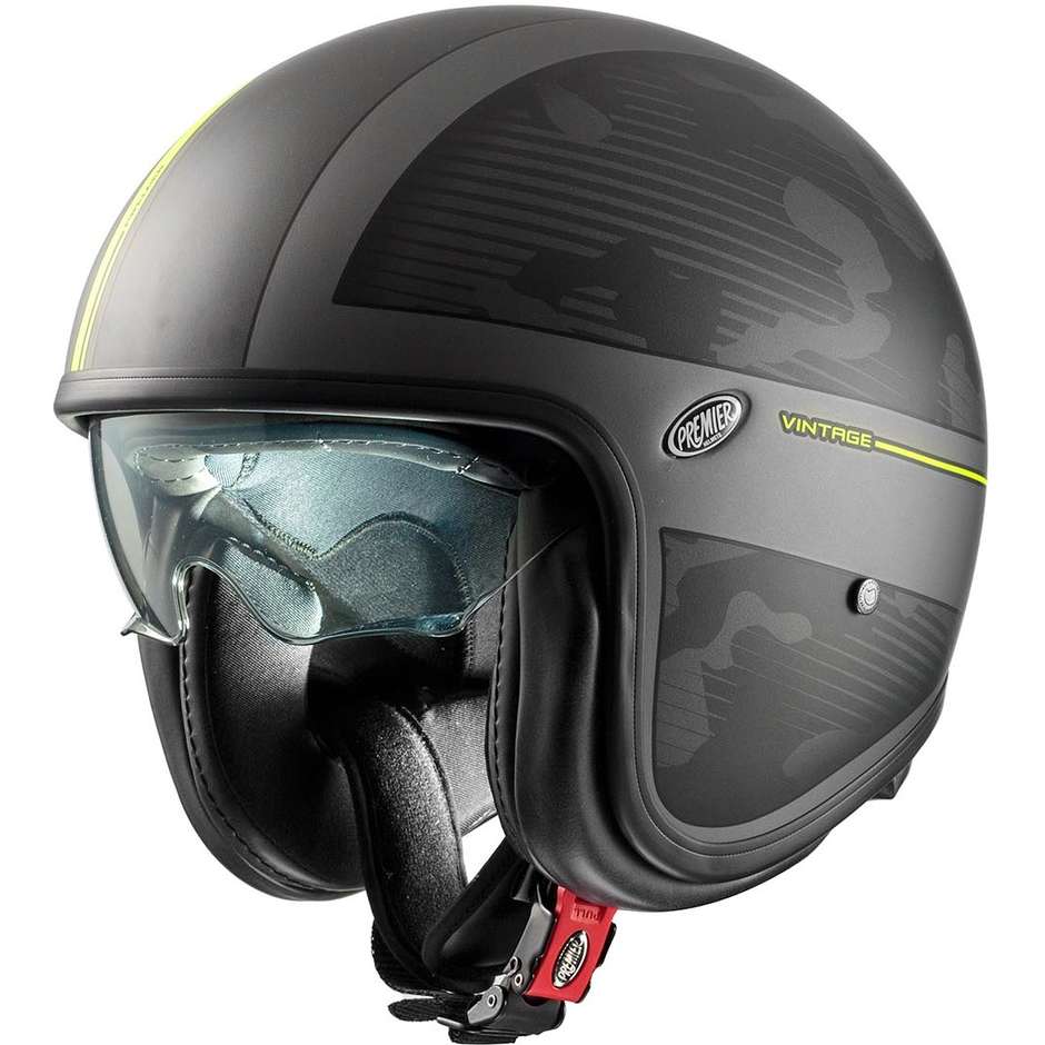 Motorcycle Helmet Jet Premier VINTAGE DX Y 17 BM Matt Gray Yellow