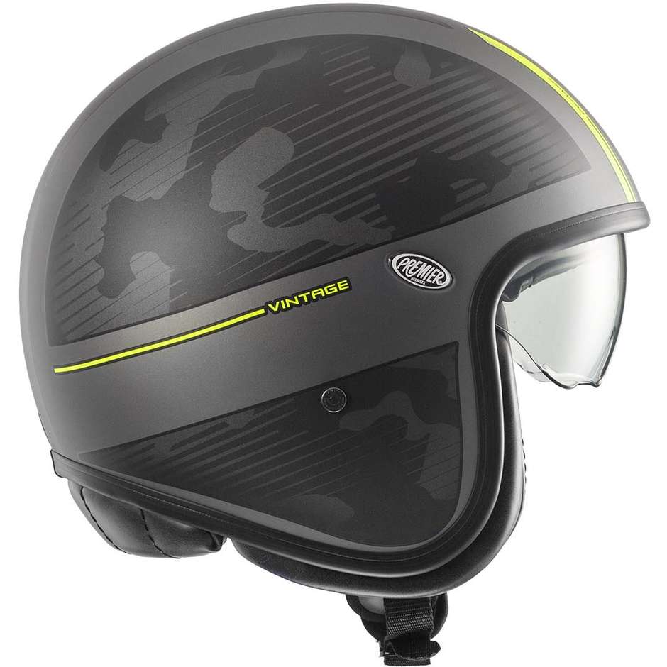 Motorcycle Helmet Jet Premier VINTAGE DX Y 17 BM Matt Gray Yellow