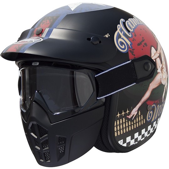 Motorcycle Helmet Jet Premier Vintage Fiber Mask Pin Up 9 BM