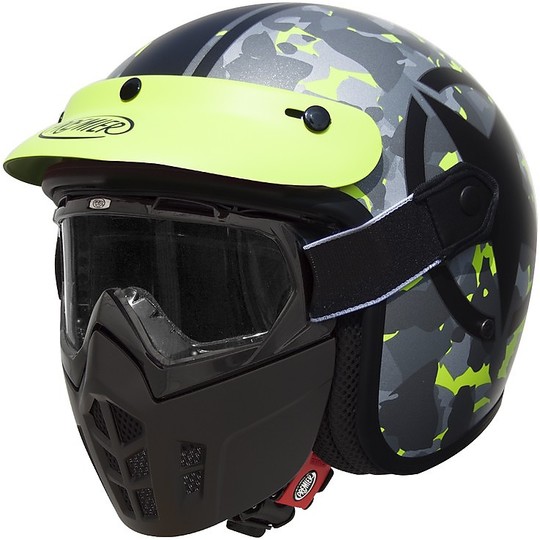 Motorcycle Helmet Jet Premier Vintage Fiber Mask Star Camo Fluo BM