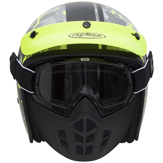 Motorcycle Helmet Jet Premier Vintage Fiber Mask Star Camo Fluo BM