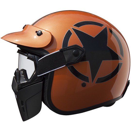 Motorcycle Helmet Jet Premier Vintage Fiber Star Metallic Orange