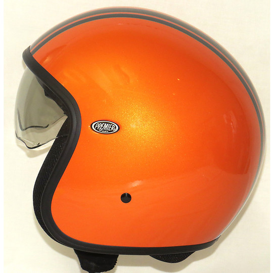 Motorcycle helmet jet premier vintage fiber visor with integrated T Orange