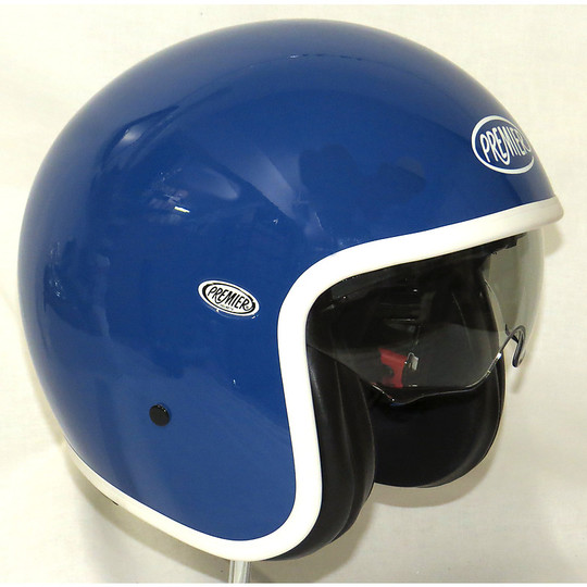 Motorcycle helmet jet premier vintage fiber with integrated Blu Lucido visor
