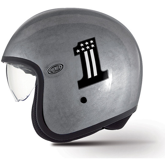 Motorcycle helmet jet premier vintage fiber with integrated visor Ck One Silver