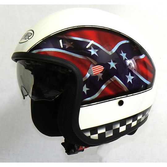Motorcycle helmet jet premier vintage fiber with integrated visor Confederate White