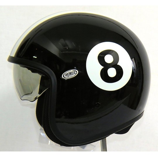 Motorcycle helmet jet premier vintage fiber with integrated visor Eigth Gloss Black