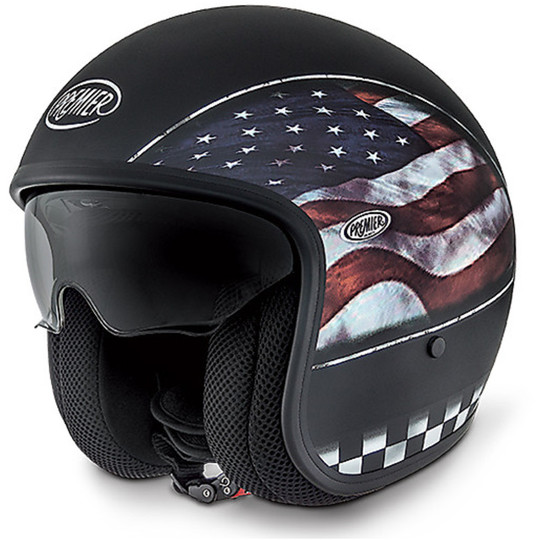 Motorcycle helmet jet premier vintage fiber with integrated visor Flag Use 9BM