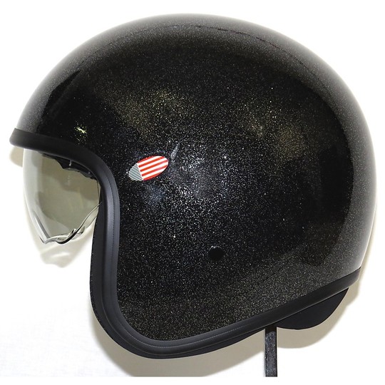 Motorcycle helmet jet premier vintage fiber with integrated visor Glitter Gloss Black