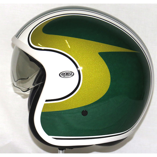 Motorcycle helmet jet premier vintage fiber with integrated visor M Green