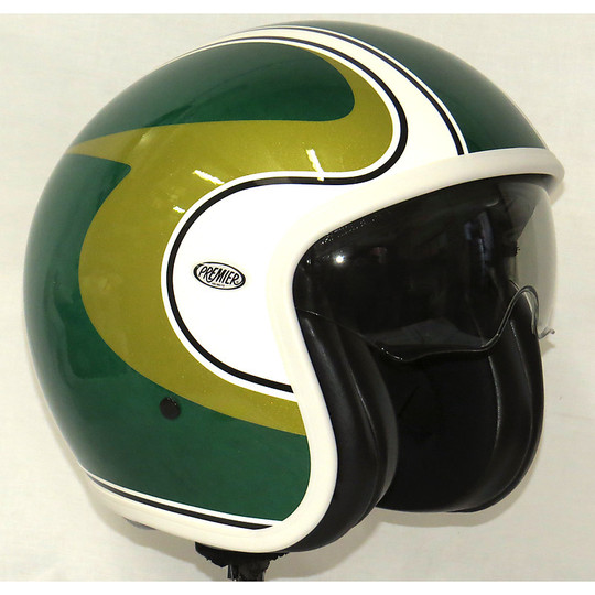 Motorcycle helmet jet premier vintage fiber with integrated visor M Green