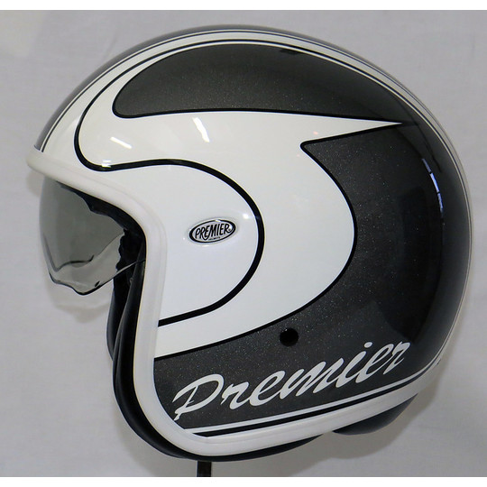 Motorcycle helmet jet premier vintage fiber with integrated visor M Grey White