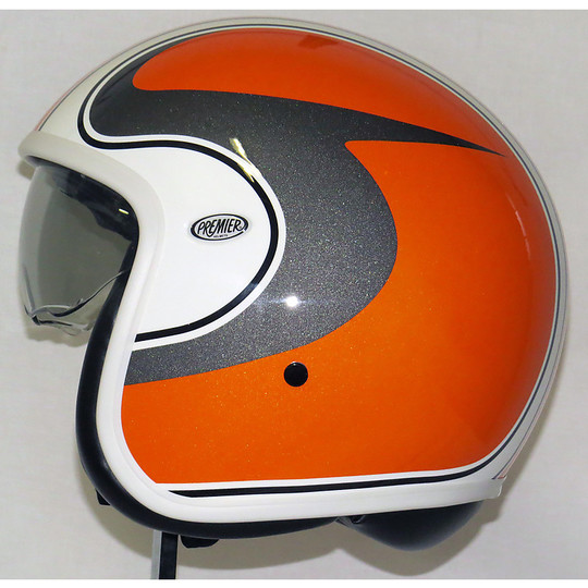Motorcycle helmet jet premier vintage fiber with integrated visor M Orange
