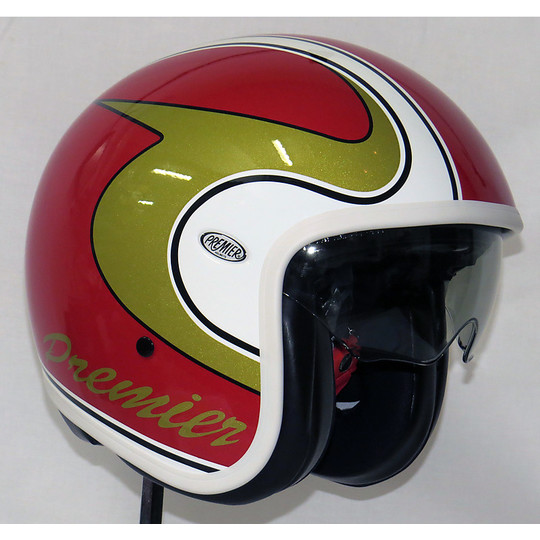 Motorcycle helmet jet premier vintage fiber with integrated visor M Red