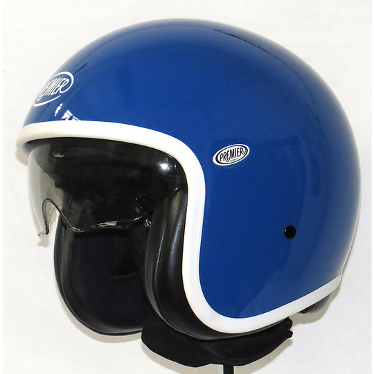 Motorcycle helmet jet premier vintage fiber with integrated visor Mono Blu Lucido
