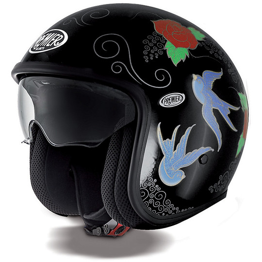 Motorcycle helmet jet premier vintage fiber with integrated visor Multi SKM19 Black