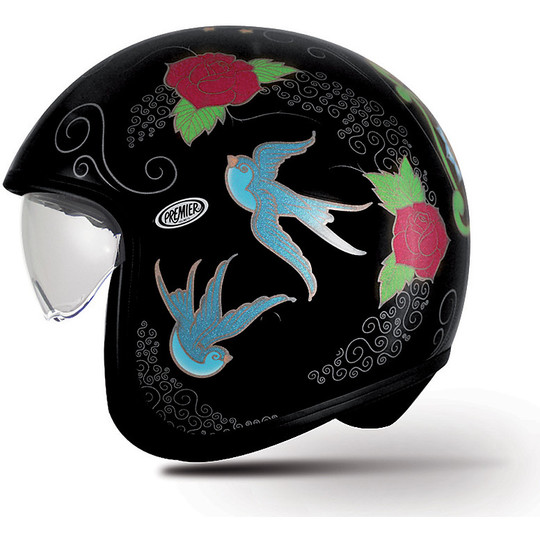 Motorcycle helmet jet premier vintage fiber with integrated visor Multi SKM19 Black