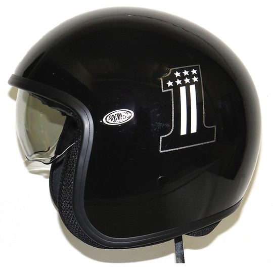 Motorcycle helmet jet premier vintage fiber with integrated visor Number 1 Black