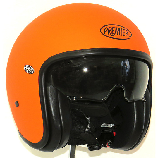 Motorcycle helmet jet premier vintage fiber with integrated visor Orange Matt