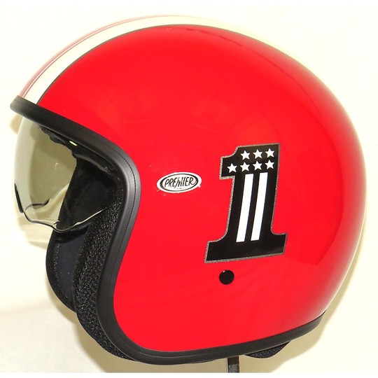 Motorcycle helmet jet premier vintage fiber with integrated visor Red Number 1