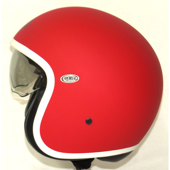 Motorcycle helmet jet premier vintage fiber with integrated visor Red Opaque