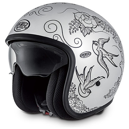 Motorcycle helmet jet premier vintage fiber with integrated visor SKM 8 BM White