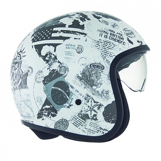 Motorcycle helmet jet premier vintage fiber with integrated visor World TR8 White