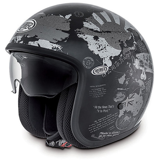 Motorcycle helmet jet premier vintage fiber with integrated visor World TR9 Black
