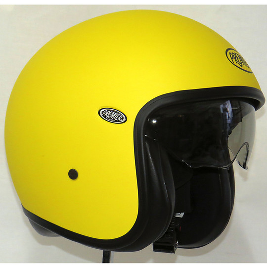 Motorcycle helmet jet premier vintage fiber with integrated visor Yellow Opaque