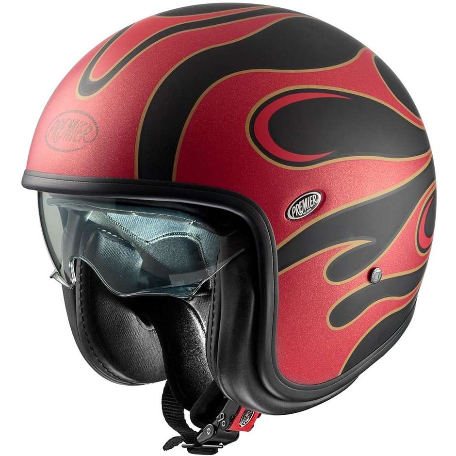 Motorcycle Helmet Jet Premier VINTAGE FR 2 BM Red Matt Black