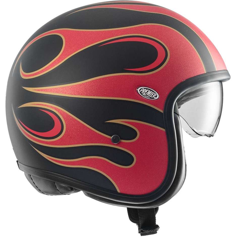 Motorcycle Helmet Jet Premier VINTAGE FR 2 BM Red Matt Black