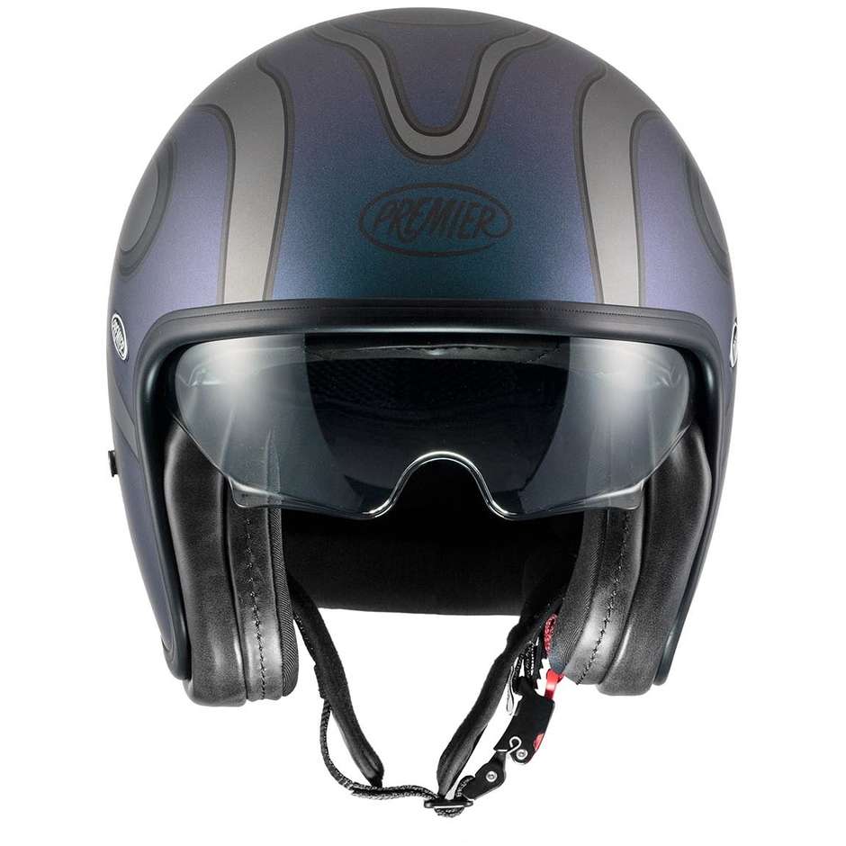 Motorcycle Helmet Jet Premier VINTAGE FR IRIDE BM Gray Blue Matt