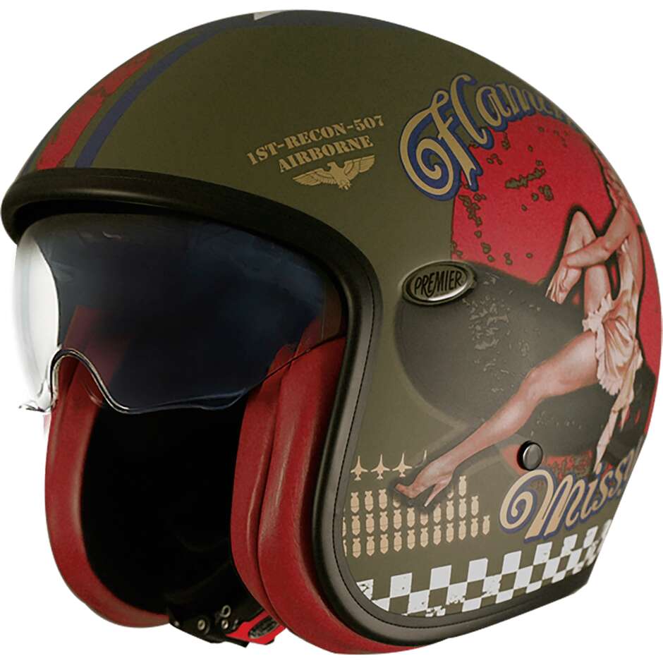 Motorcycle Helmet Jet Premier VINTAGE PIN UP MILITARY BM Matt