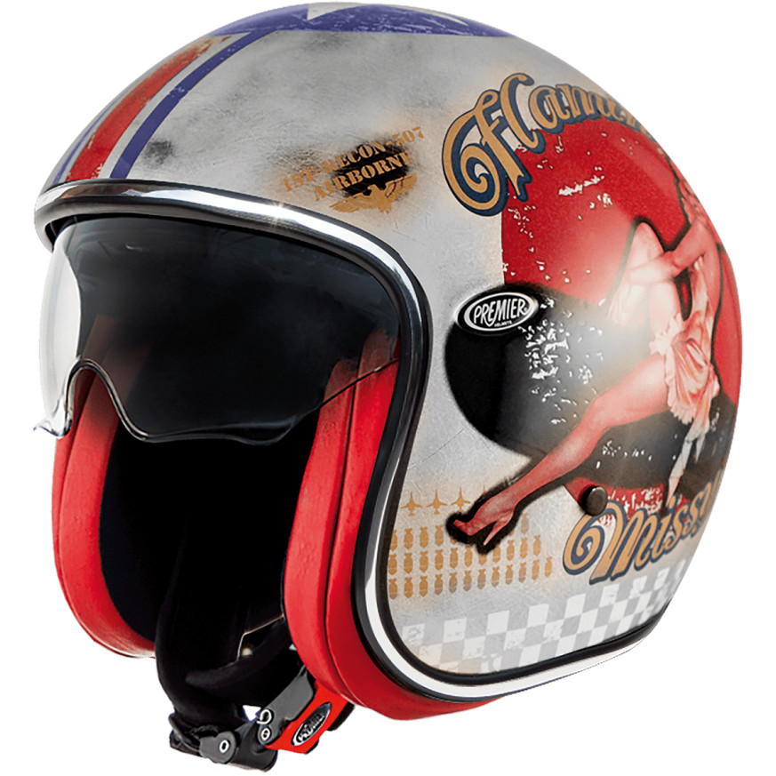 Motorcycle Helmet Jet Premier VINTAGE PIN UP OLD STYLE SILVER