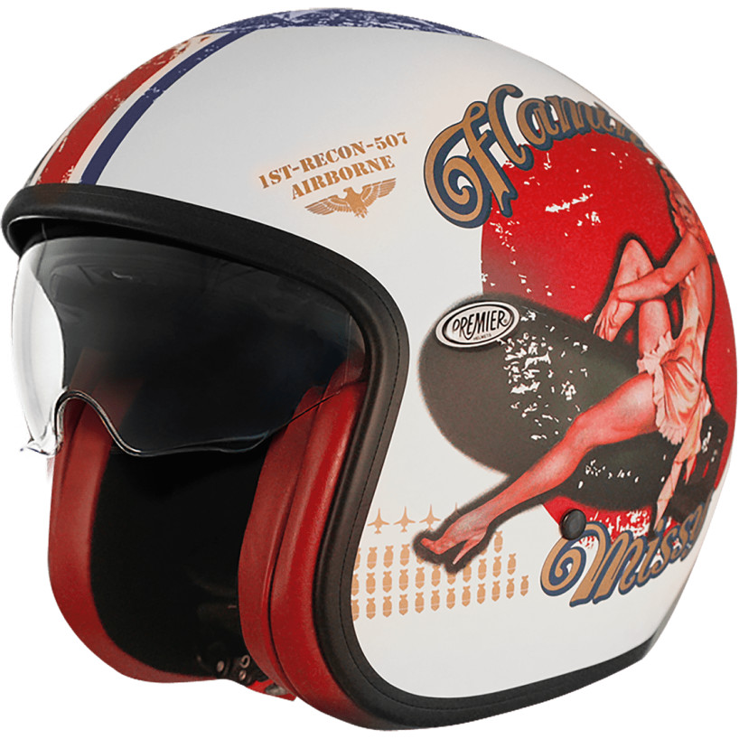 Motorcycle Helmet Jet Premier VINTAGE PIN UP8 BM Matt White