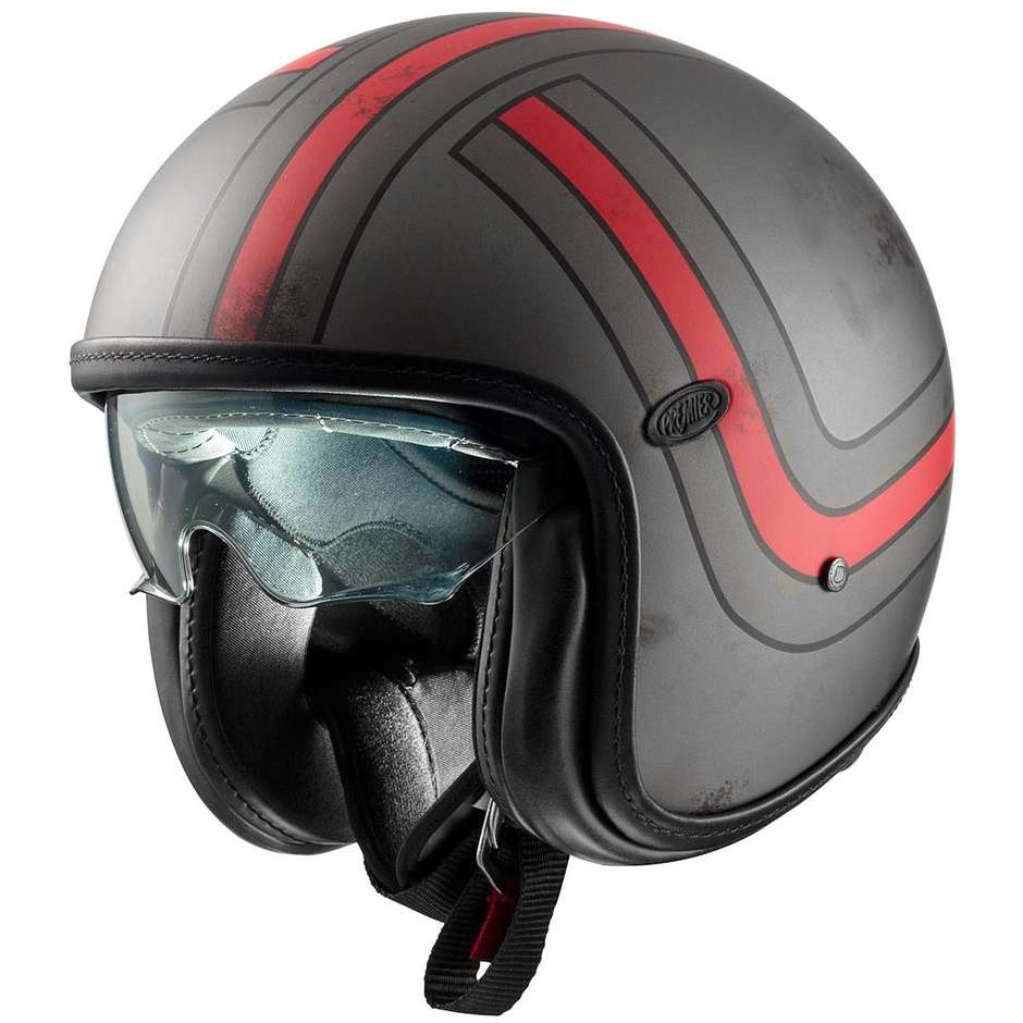 Motorcycle Helmet Jet Premier VINTAGE PLATINUM ED. EX 92 BM Matt Gray Red