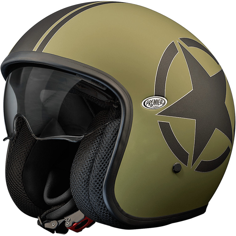 Motorcycle Helmet Jet Premier VINTAGE STAR MILITARY BM Matt Green