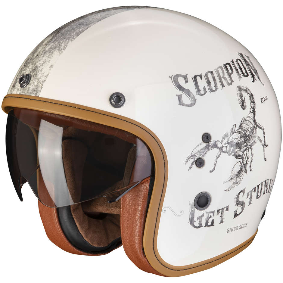 Motorcycle Helmet Jet Scorpion BELFAST EVO PIQUE Beige Black For Sale Online - Outletmoto.eu