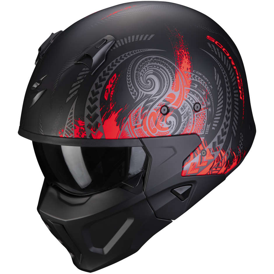 Motorcycle Helmet Jet Scorpion COVERT-X TATTOO Matt Black Red