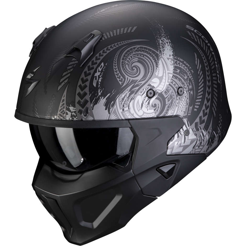 Motorcycle Helmet Jet Scorpion COVERT-X TATTOO Matt Black Silver