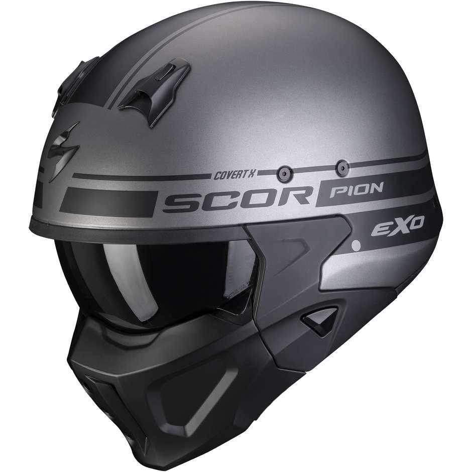 Motorcycle Helmet Jet Scorpion COVERT-X TUSSLE Matt Silver Black