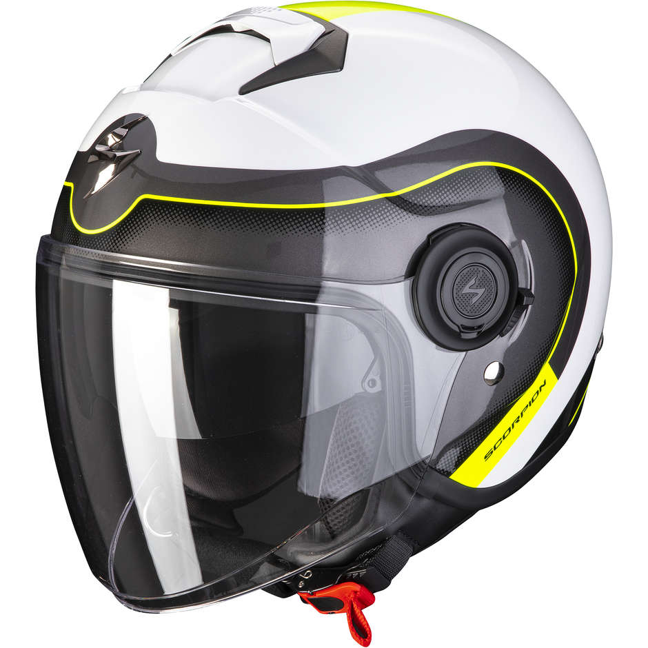 Motorcycle Helmet Jet Scorpion EXO-CITY ROLL White Pearl Yellow Fluo