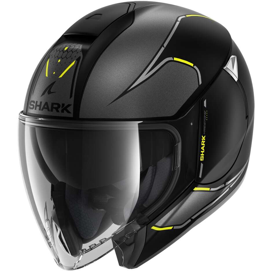 Motorcycle Helmet Jet Shark CITYCRUISER KRESTONE Matt Black Anthracite Yellow