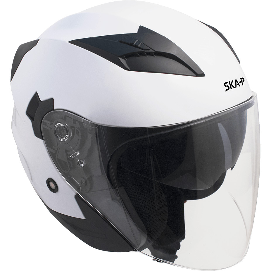 Motorcycle Helmet Jet Ska-p 1PH Bolt Black White Metal Visor