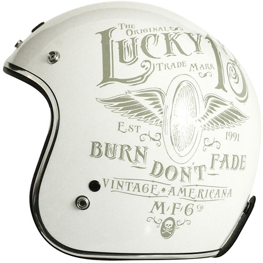 Motorcycle Helmet Jet Source First Vintage Custom Flying Wheel White