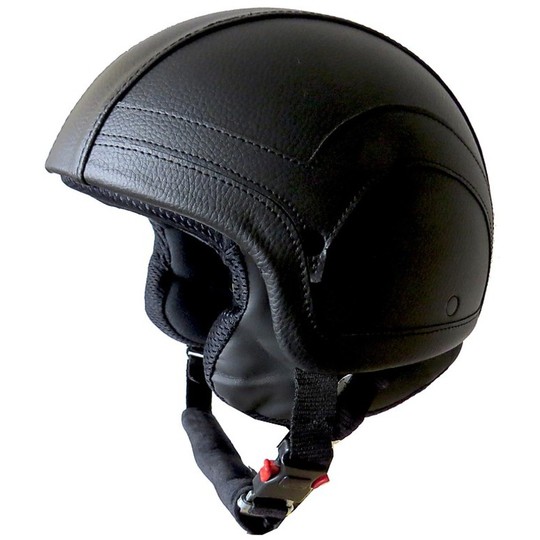 Motorcycle Helmet Jet Spirit Fashion Model Penelope Black Coated Leather Black Stitching
