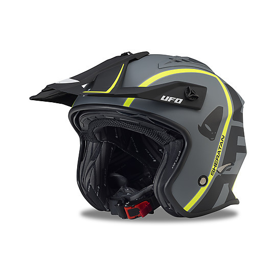 Motorcycle Helmet Jet Trial Ufo Sheratan Black Gray Matt Yellow Neon