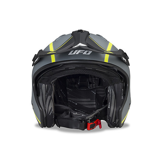 Motorcycle Helmet Jet Trial Ufo Sheratan Black Gray Matt Yellow Neon